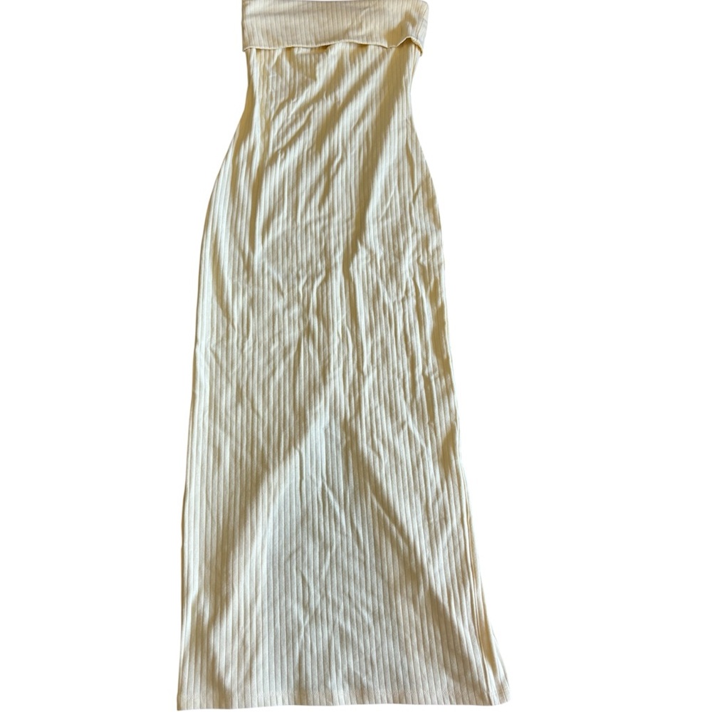 Wild Fable Cream Ribbed Strapless Dress